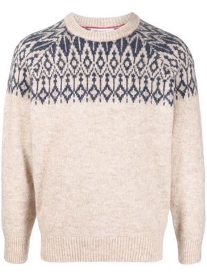Brunello Cucinelli pull en maille à motif intarsia - Tons neutres