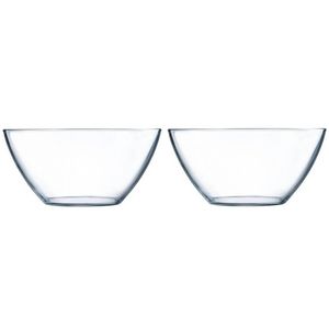 2x Salade serveerschalen rond glas 28 cm - Saladeschalen