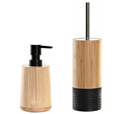 Toiletborstel met houder 38 cm en zeeppompje 290 ml bamboe/metaal