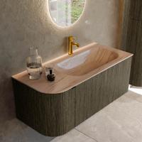 Badmeubel Mondiaz Kurve-Dlux | 105 cm | Meubelkleur Shadow | Wastafelkleur Saba | Solid surface | Wasbak rechter zijde spoelbak | 1 kraangat