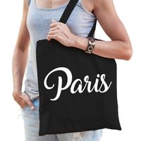 Parijs schoudertas zwart katoen met Paris bedrukking   - - thumbnail