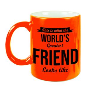 Worlds Greatest Friend cadeau koffiemok / theebeker neon oranje 330 ml