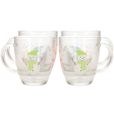 Kerst mok/beker - 4x stuks - met sneeuwpop - glas - 300 ml - kerstbekers - kerstartikelen
