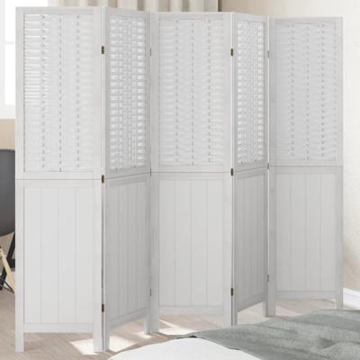 Kamerscherm met 5 panelen massief paulowniahout wit