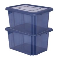 10x stuks kunststof opbergboxen/opbergdozen donkerblauw transparant L58 x B44 x H31 cm stapelbaar