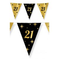 Leeftijd verjaardag feest vlaggetjes 21 jaar geworden zwart/goud 10 meter - Vlaggenlijnen