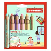 Stabilo Kleurpotloden Woody 3in1 Pastel 6 stuks + Puntenslijper