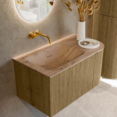 Badmeubel Mondiaz Kurve-Dlux | 85 cm | Meubelkleur Dusk | Wastafelkleur Arena | Solid surface | Wasbak linker zijde spoelbak | Zonder kraangat(en)