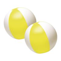 Impression Strandbal - 2x - opblaasbaar - zwembad speelgoed - geel/wit - D26 cm