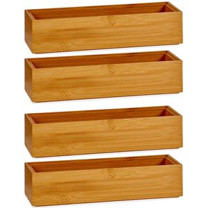 4x Stuks Kast/lade/make-up organizers bamboe hout bakje 23 x 7 x 5 cm