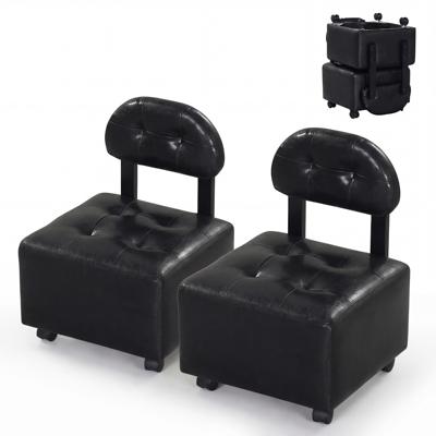 Set van 2 Lage Rolkrukken Ergonomische Rolstoel met Gestoffeerde Rugleuning Zitting en 360°-Zwenkwielen Mobiele Draaikruk-Zwart