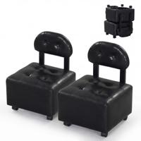 Set van 2 Lage Rolkrukken Ergonomische Rolstoel met Gestoffeerde Rugleuning Zitting en 360°-Zwenkwielen Mobiele Draaikruk-Zwart