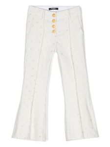 Balmain Kids pantalon évasé à logo brodé - Blanc