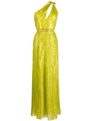 Elie Saab robe longue brodée à une épaule - Vert