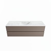 MONDIAZ VICA-DLUX 150cm badmeubel onderkast Smoke 2 lades. Inbouw wastafel CLOUD midden 1 kraangat, kleur Opalo.