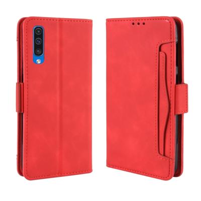 Portemonnee stijl huid voelen kalf patroon lederen draagtas voor Galaxy A50/A50s met aparte kaartsleuf (rood)