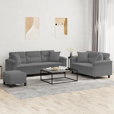 3-delige Loungeset met kussens microvezelstof donkergrijs