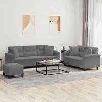 3-delige Loungeset met kussens microvezelstof donkergrijs