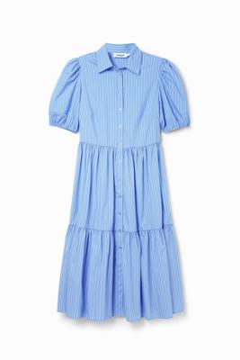 Gestreepte midi-blousejurk - BLUE - S