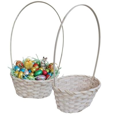 Rieten mandje met hengsel - 2x - geel - D20 x H38 cm - paasmandje