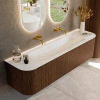 Badmeubel Mondiaz Kurve-Dlux | 170 cm | Meubelkleur Walnut | Wastafelkleur Ostra | Solid surface | Midden spoelbak | Zonder kraangat(en)