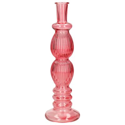 Bloemenvaas Florence Ribbel - voor losse bloemen - koraal rood glas - helder - D9 x H28 cm