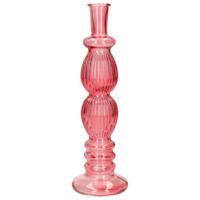 Bloemenvaas Florence Ribbel - voor losse bloemen - koraal rood glas - helder - D9 x H28 cm