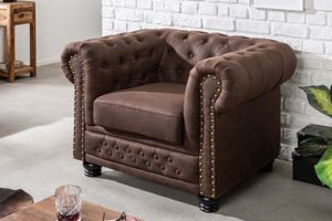 Chesterfield fauteuil 110cm vintage bruin met knoopstiksel en veerkern - 40654