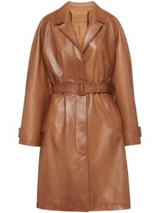 Prada trench en cuir à taille ceinturée - Marron