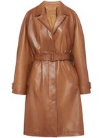 Prada trench en cuir à taille ceinturée - Marron - thumbnail