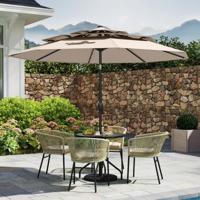 3-Laags Parasol met Slinger Aan Beide Zijden 30° Kantelbare Tuinscherm Terrasparasol Beige