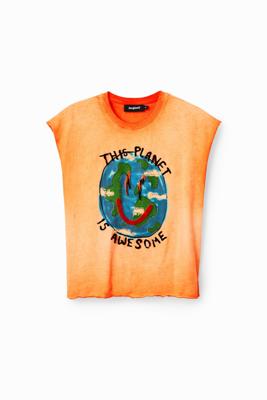 T-shirt met gewassen effect Planet - ORANGE - XL