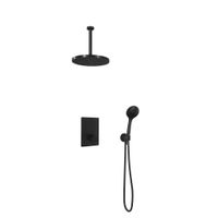 Hotbath Cobber Inbouw Regendoucheset Thermostaatkraan Met 2 Pushbuttons Vierkant, Plafondbuis 30cm, Hoofddouche 30cm En 3-Standen Handdouche Mat Zwart