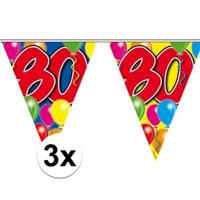 Leeftijd vlaggenlijn 80 jaar - 3x - 10 meter - plastic - 80e verjaardag slinger - vlaggetjes