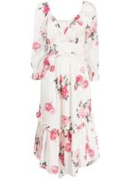 LoveShackFancy robe mi-longue Firely à imprimé foral - Blanc