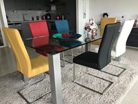 Set van 6 leren eetkamerstoelen - met sledepoot - diverse kleuren - Echt leer, Industrieel, ontdek de vele Leersoorten en Kleuren bij ShopX