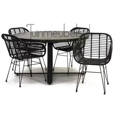 Tuinstoel Moda zwart met braga tafel 140 cm rond