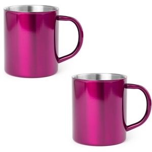 8x Drinkbekers/mokken fuchsia RVS 280 ml