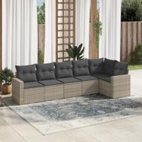 6-delige Loungeset met kussens poly rattan lichtgrijs