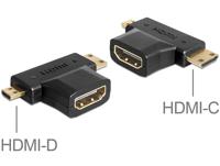Delock Adapter HDMI-A vrouwelijk > HDMI-C mannelijk & HDMI-D mannelijk - Zwart - thumbnail