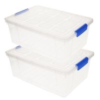 2x stuks opslag/opberg boxen/bakken transparant met deksel 37 x 26 x 14 cm met inhoud 9 liter