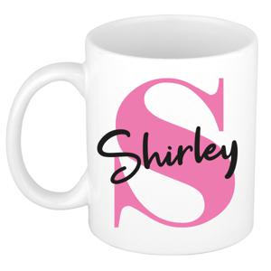 Naam mok Shirley - roze - wit - keramiek - 300 ml - verjaardag/cadeau beker