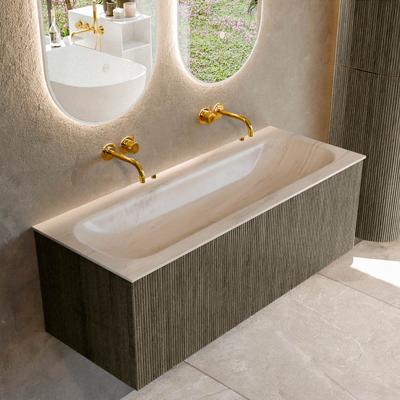 Badmeubel Mondiaz Kurve-Dlux | 120 cm | Meubelkleur Shadow | Wastafelkleur Meli | Solid surface | Wasbak midden spoelbak | Zonder kraangat(en)
