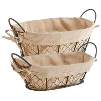 2x Vintage broodmandjes voor kleine broodjes 26 x 17 cm en 30 x 21 cm - broodmand