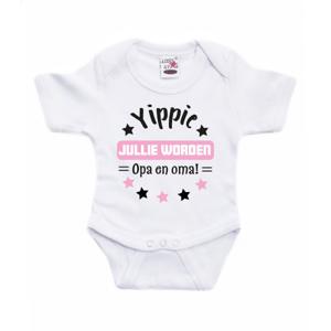 Baby rompertje - yippie jullie worden opa en oma - roze - kraam cadeau