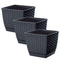 Set van 3x stuks plantenpotten/bloempotten rotan kunststof 22 x 22 cm en hoogte 19 cm antraciet grij