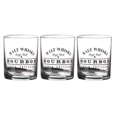 Urban Living whiskey glazen Comptoir - gedecoreerd glas - 3x stuks - 280 ml