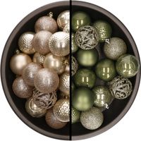 Kunststof kerstballen 74x stuks champagne en legergroen 6 cm - Kerstbal - thumbnail