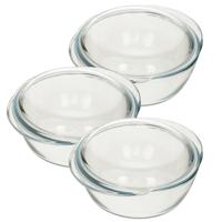 Pyrex ronde glazen ovenschaal met deksel - 3x - 2,1 liter - 22 x 13 x 5 cm - Ovenschotel schalen