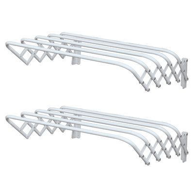 Uitschuifbaar wasgoedrekje/droogrek - 2x - 3 meter waslijn - Ophangbaar aan muur - wit - 60 cm